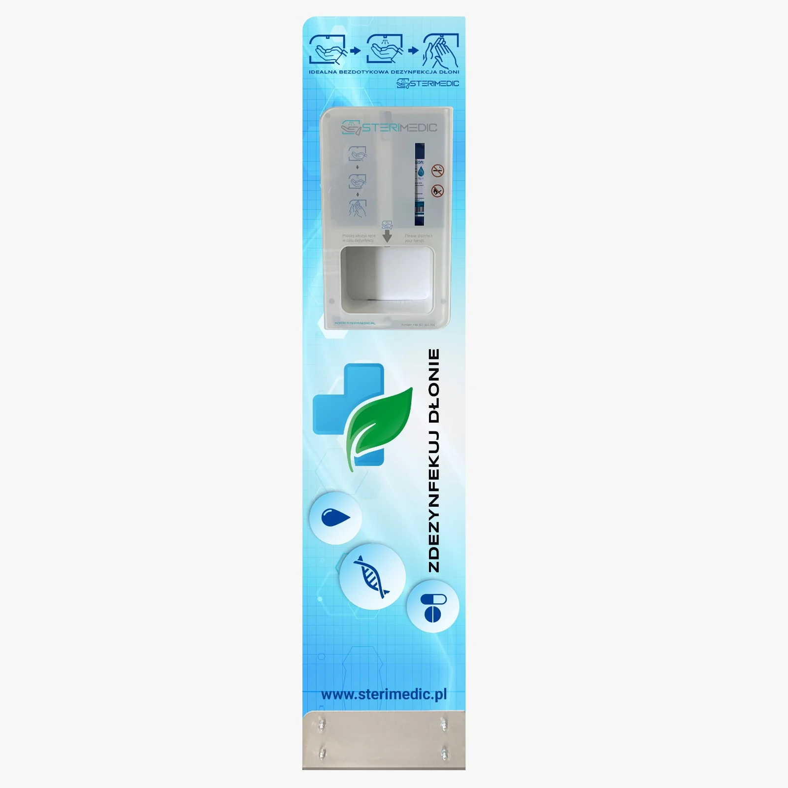 A hand sanitising station for pharmacies