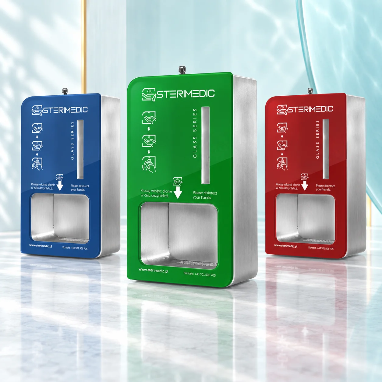 Colourful Sterimedic Glass Series devices in a bright setting