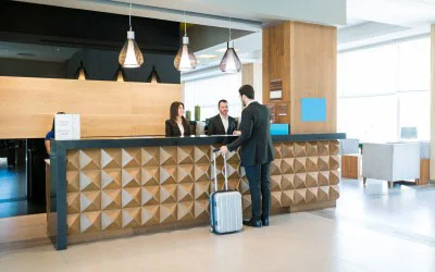 Hotel reception and bright lobby